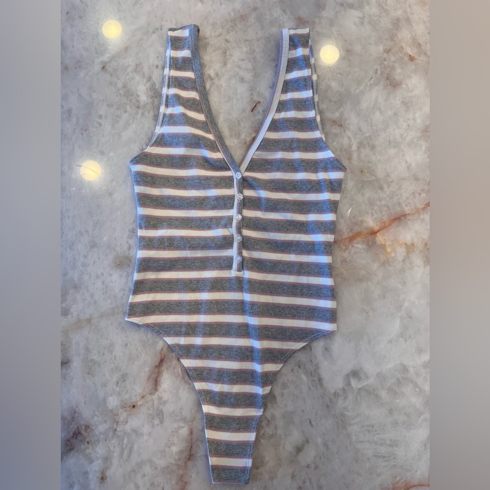 American Apparel Ribbed Striped Bodysuit Tank Top Small Y2K Soft Stretch